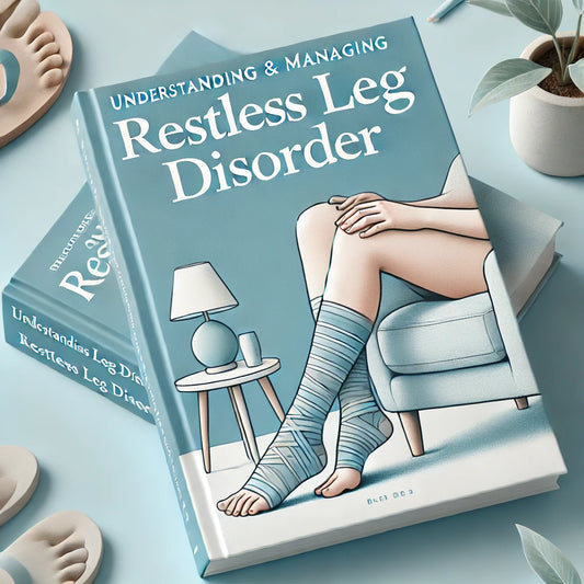 Cover image for 'Understanding & Managing Restless Leg Disorder' featuring a serene design with a person sitting and legs wrapped.