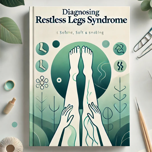 Cover image titled Diagnosing Restless Legs Syndrome with warm green and blue colors, white background, and calming leg illustrations.